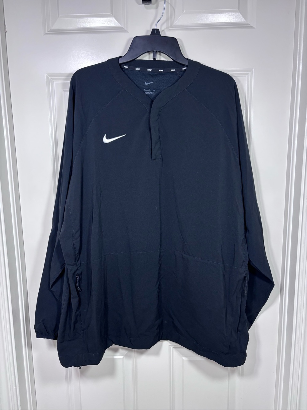 Nike Pullover Baseball Warm Up Windbreaker Jacket Men’s XL Black Snap Collar
